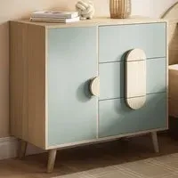 Noah Single Door 3 Drawer Chest - Green, Oak