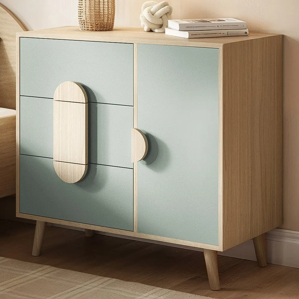 Noah Single Door 3 Drawer Chest - Green, Oak