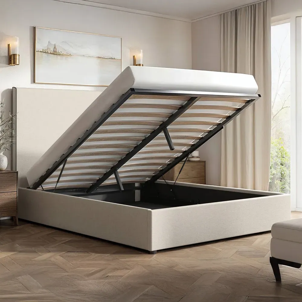 Penelope Double Ottoman Bed with Storage - Cream