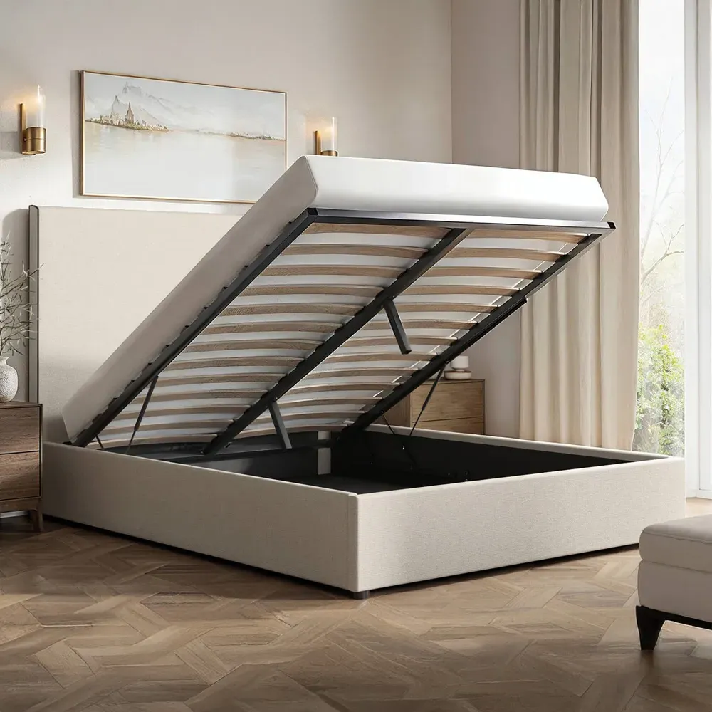 Penelope King Size Ottoman Bed with Storage - Cream