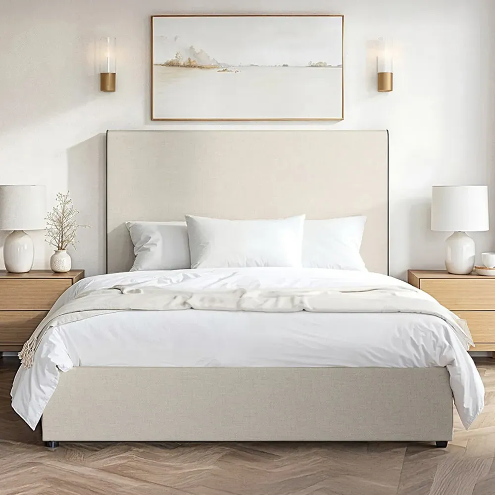 Penelope King Size Ottoman Bed with Storage - Cream