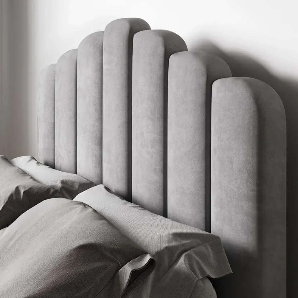 Poseidon Double Ottoman Bed with Storage - Silver, Velvet