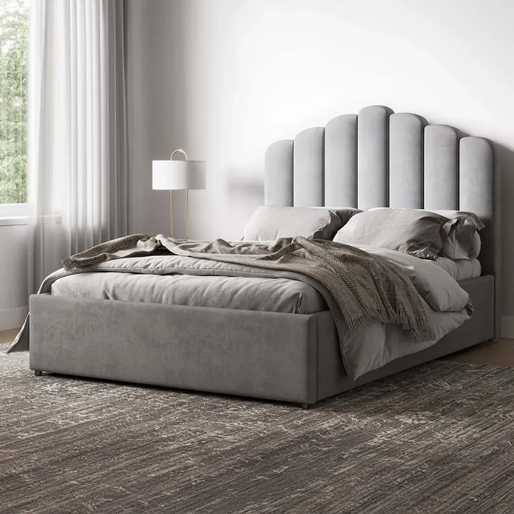 Poseidon Double Ottoman Bed with Storage - Silver, Velvet image