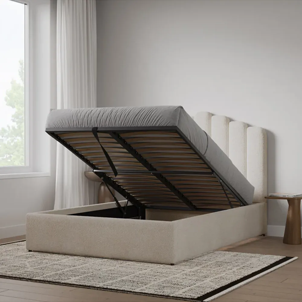 Poseidon King Size Ottoman Bed with Storage - Cream, Boucle