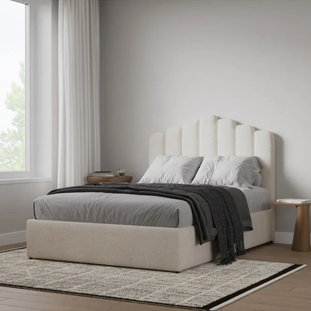 Poseidon King Size Ottoman Bed with Storage - Cream, Boucle