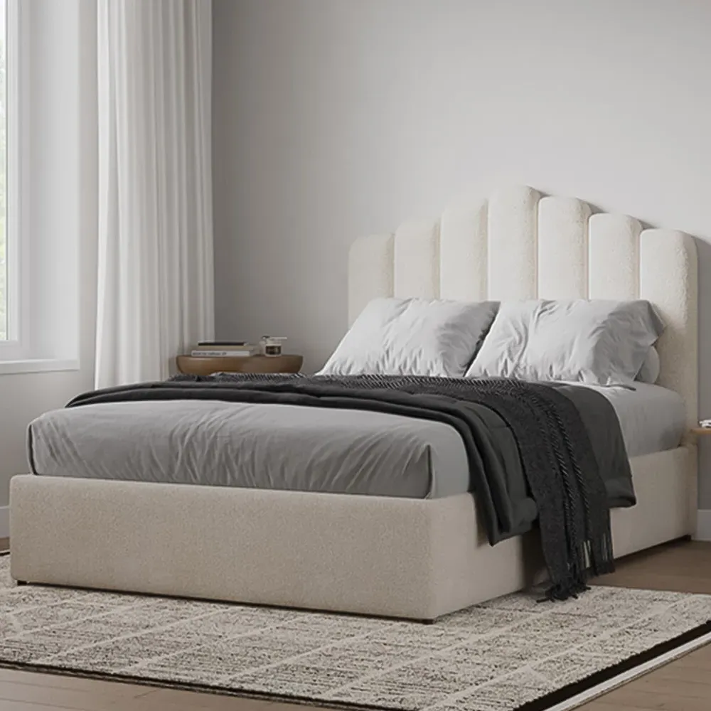 Poseidon King Size Ottoman Bed with Storage - Cream, Boucle