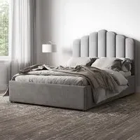 Poseidon King Size Ottoman Bed with Storage - Silver, Velvet