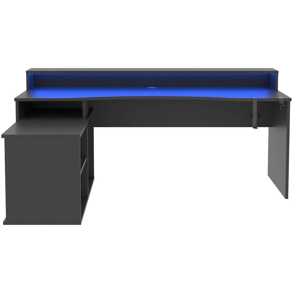 Power W L-Shaped Gaming Desk with LED Lighting - Black