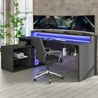 Power W L-Shaped Gaming Desk with LED Lighting - Black