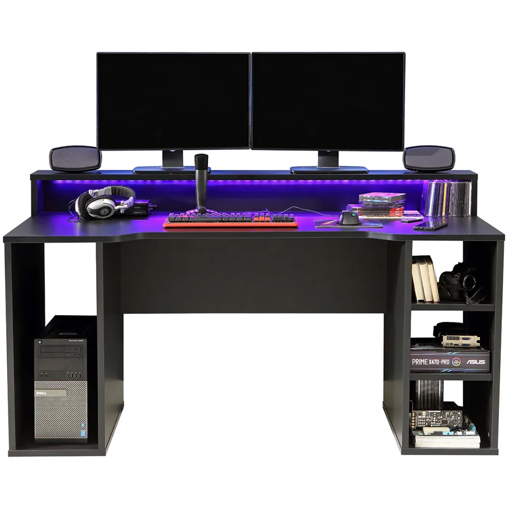 Power X Gaming Desk with LED Lighting - Black