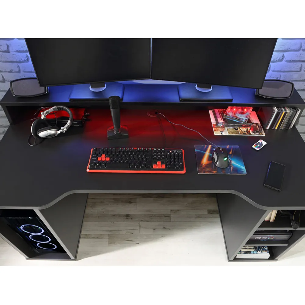 Power X Gaming Desk with LED Lighting - Black