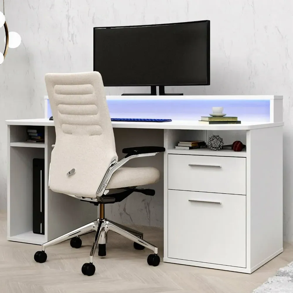 Power Z Gaming Desk with LED Lighting - White image