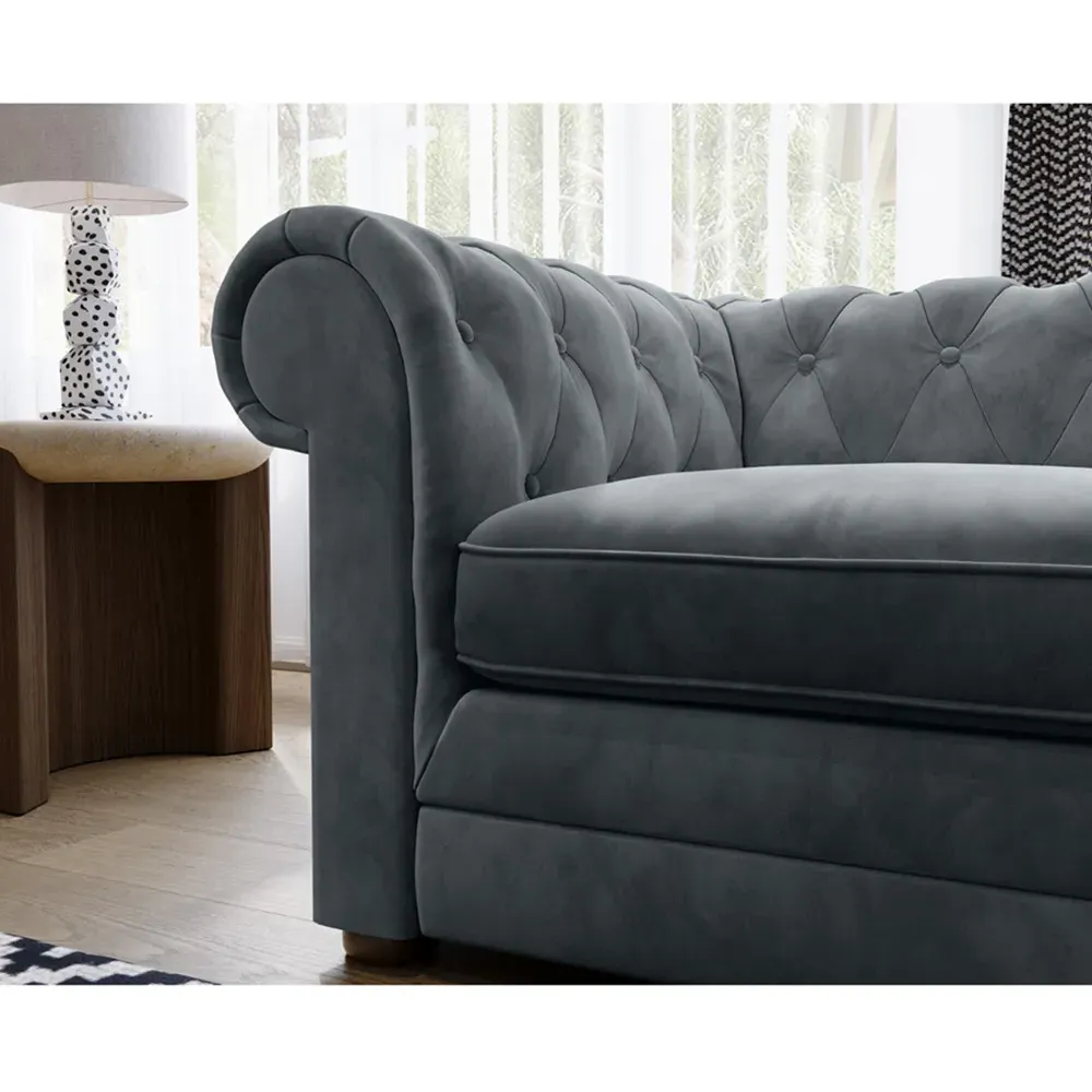 Ralph 2-Seater Chesterfield Sofa Bed - Grey, Velvet