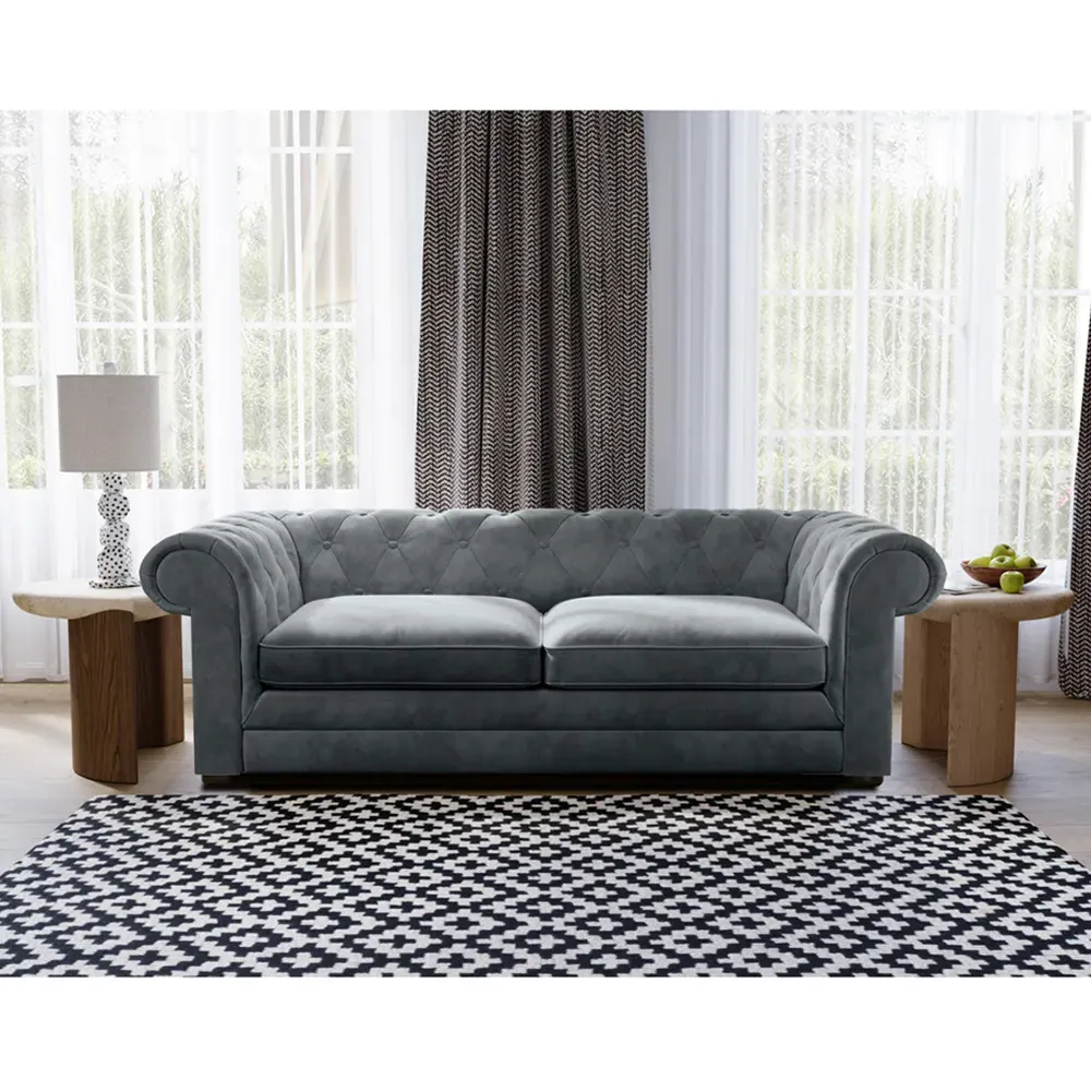 Ralph 2-Seater Chesterfield Sofa Bed - Grey, Velvet