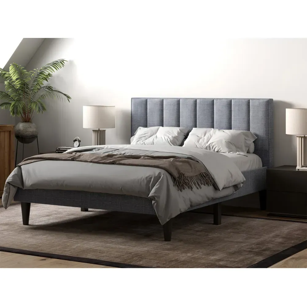 Riverside Double Bed Frame - Grey, Linen