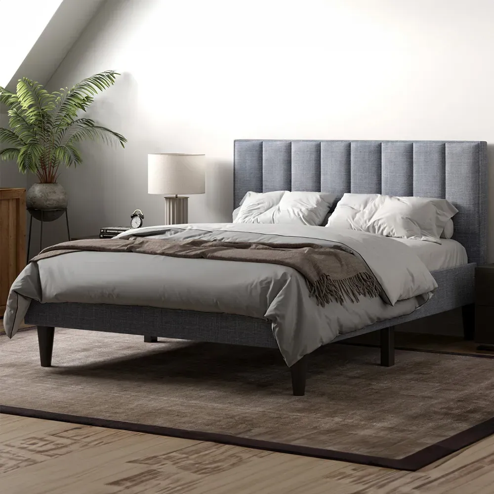 Riverside Double Bed Frame - Grey, Linen image