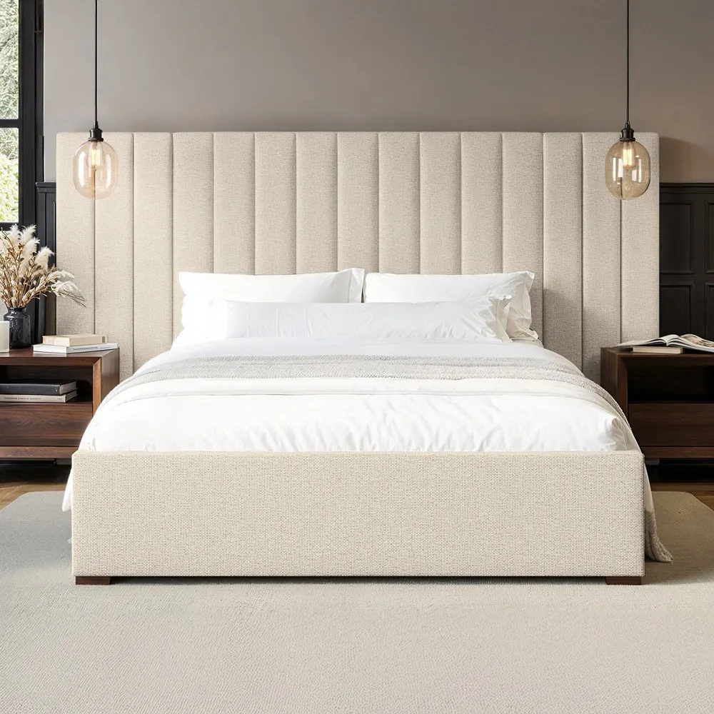 Rosita King Size Bed with Panelled Headboard - Cream