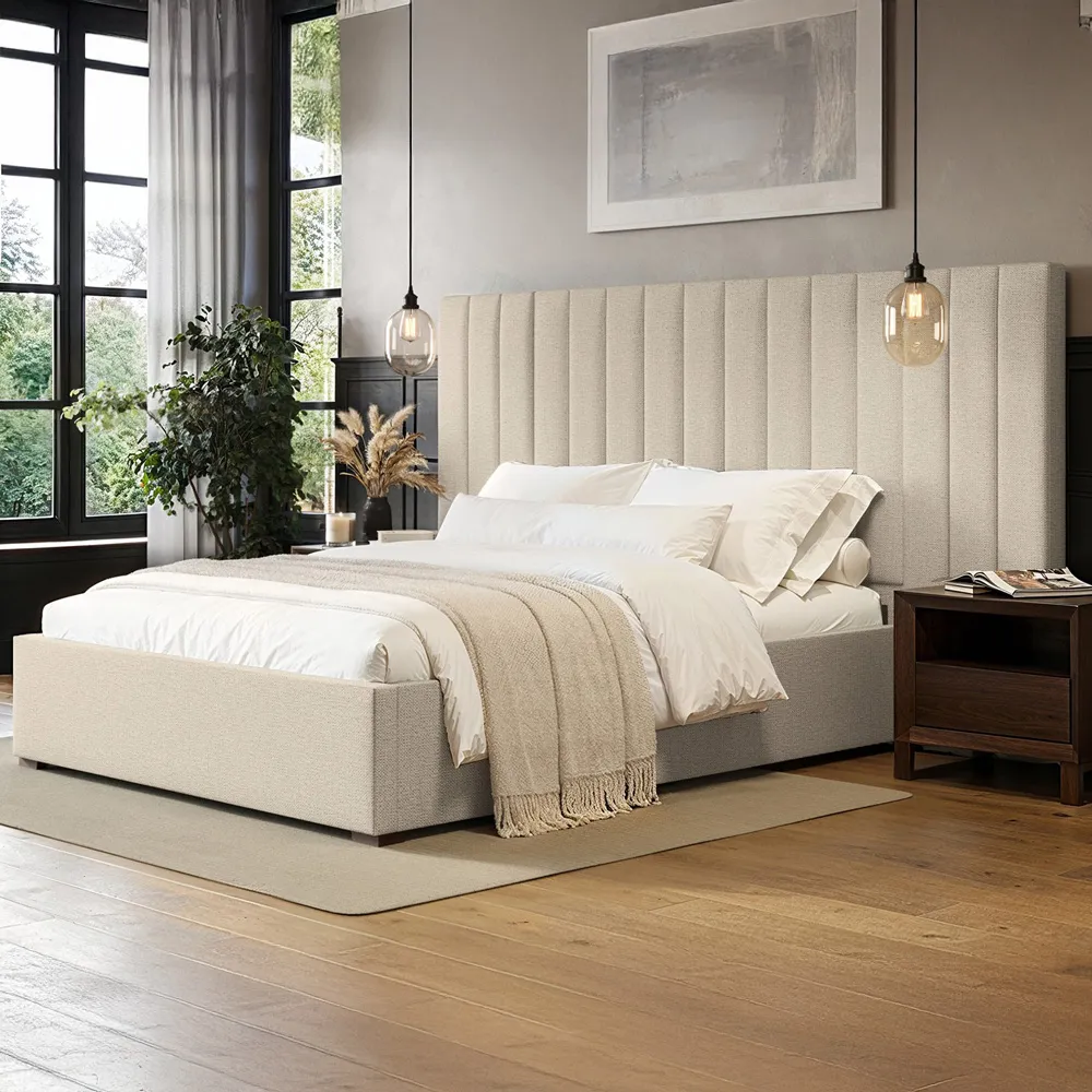 Rosita King Size Bed with Panelled Headboard - Cream image