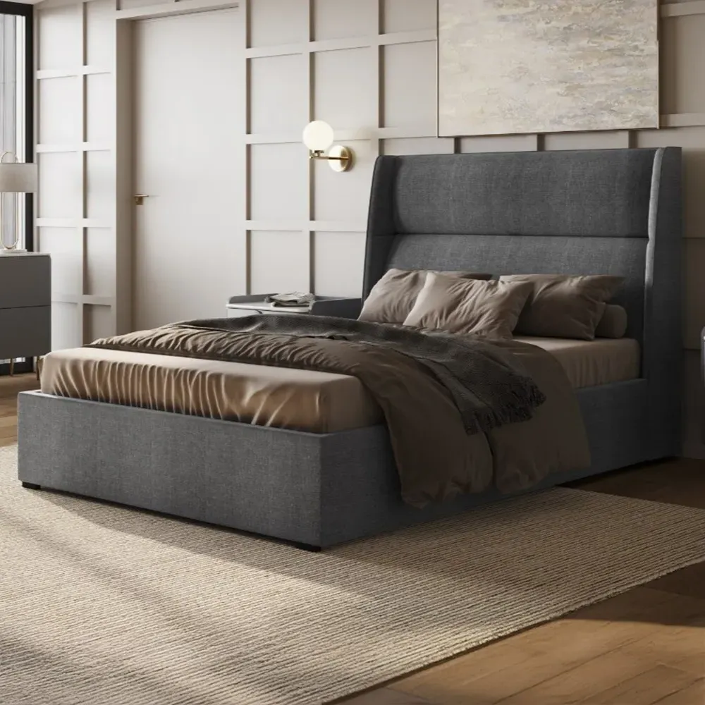 Rumba King Size Ottoman Bed with Storage - Grey, Fabric