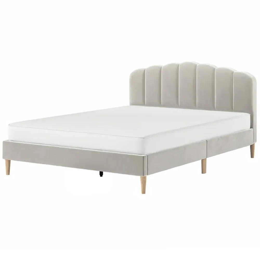 Scallop Double Bed Frame - Cream, Velvet