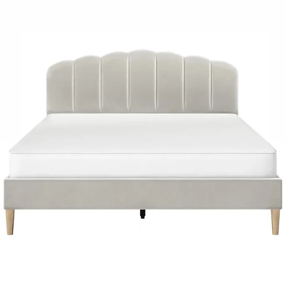 Scallop Double Bed Frame - Cream, Velvet