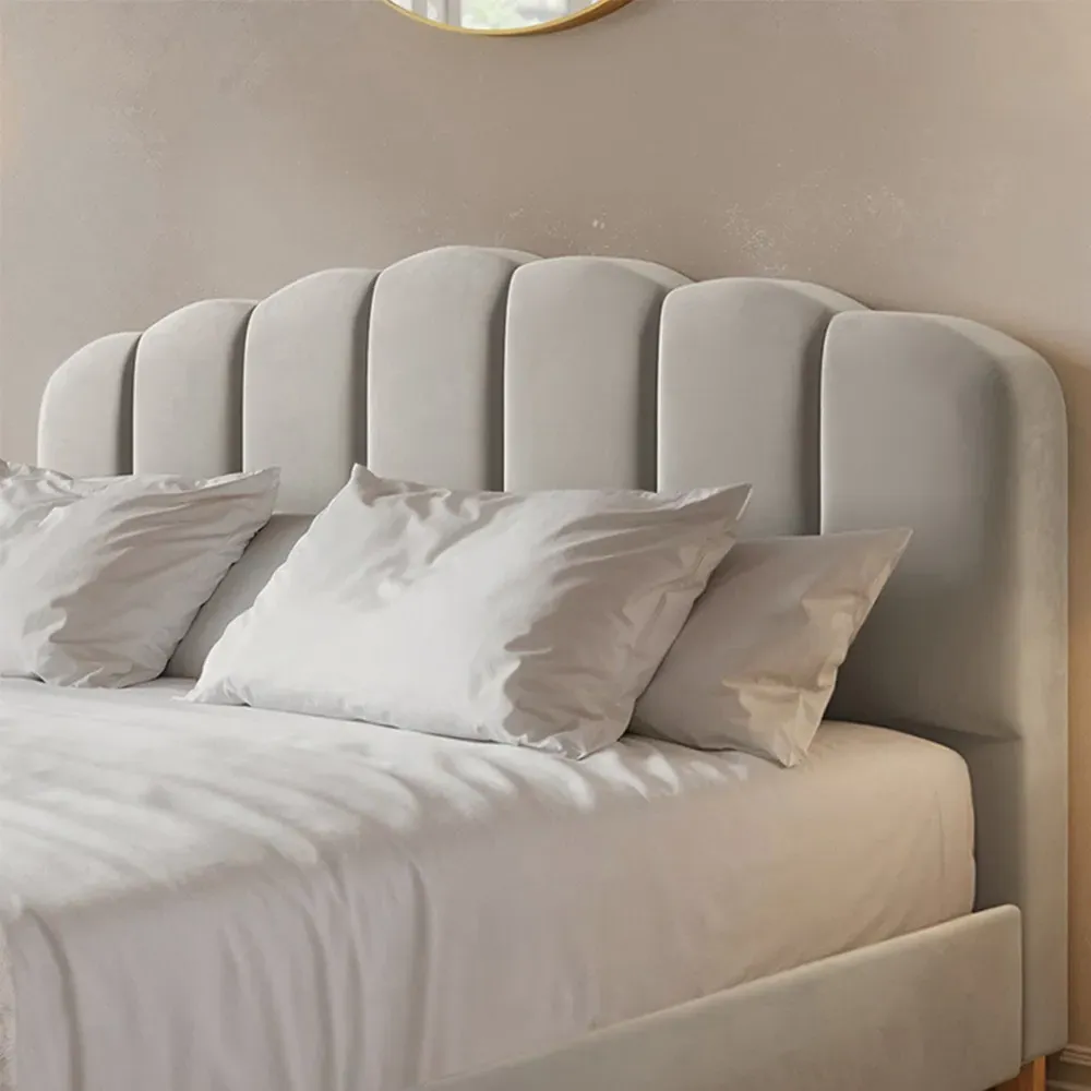 Scallop Double Bed Frame - Cream, Velvet