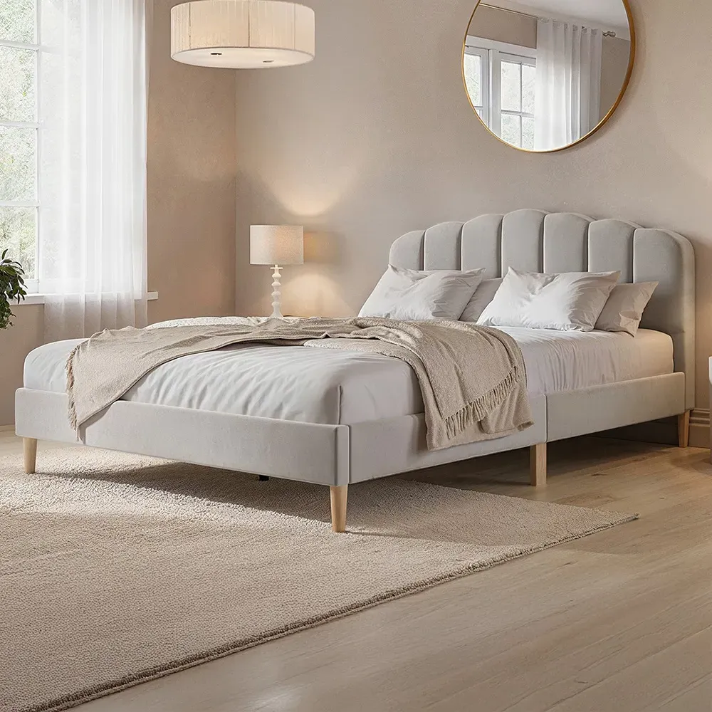 Scallop Double Bed Frame - Cream, Velvet