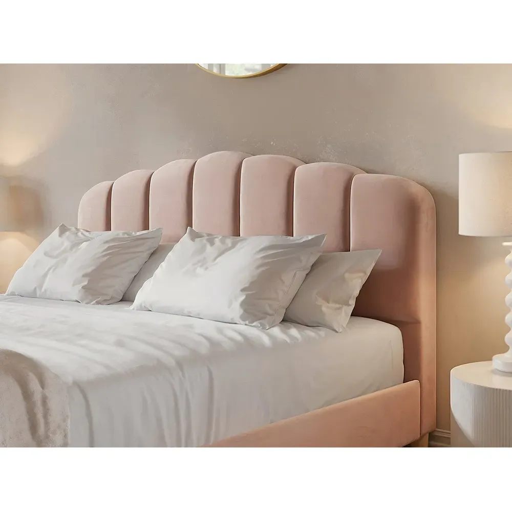Scallop Double Bed Frame - Pink, Velvet