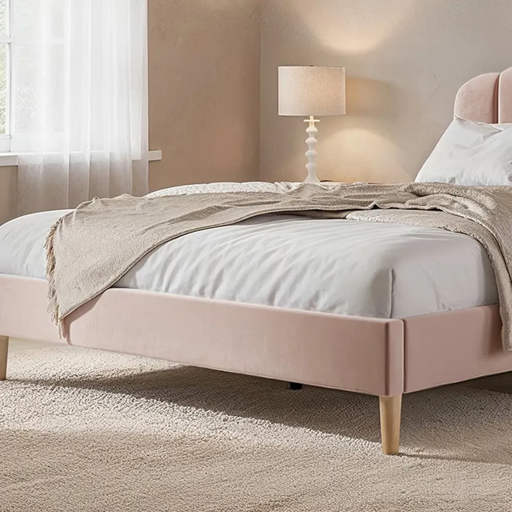 Scallop Double Bed Frame - Pink, Velvet