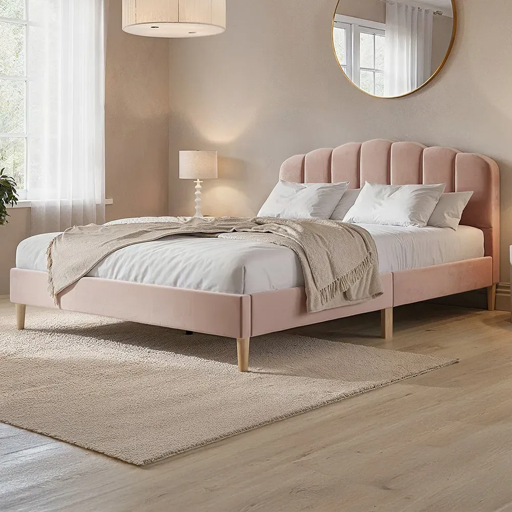 Scallop Double Bed Frame - Pink, Velvet