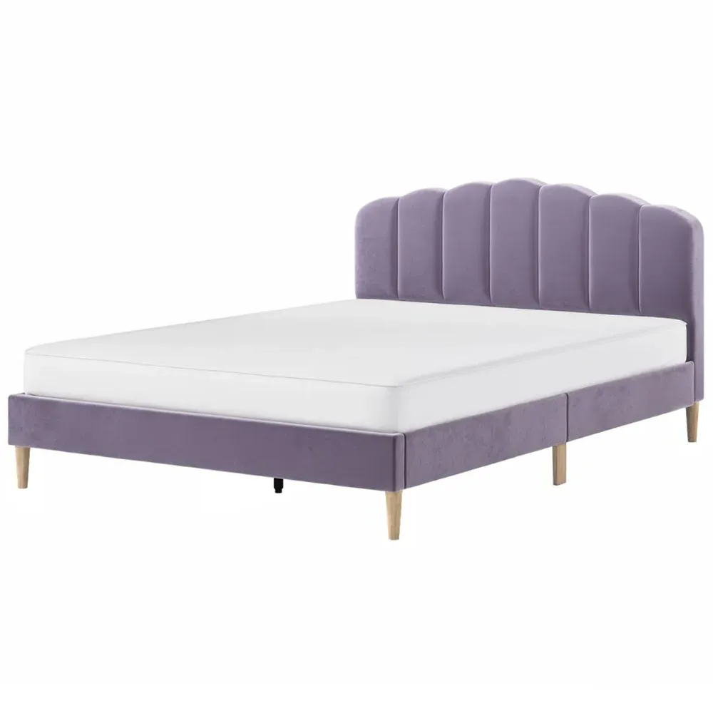 Scallop Double Bed Frame - Purple, Velvet