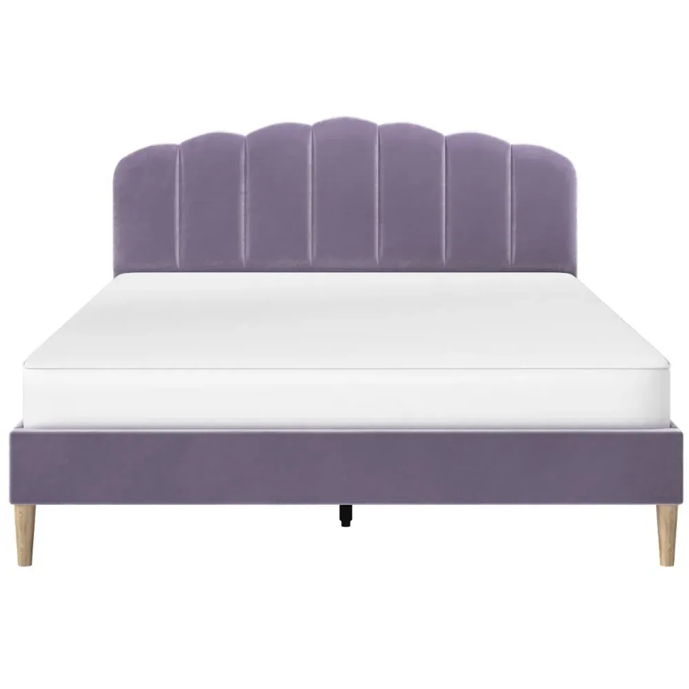 Scallop Double Bed Frame - Purple, Velvet