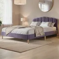 Scallop Double Bed Frame - Purple, Velvet