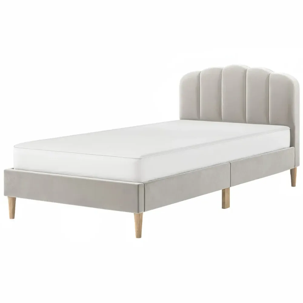 Scallop Single Bed Frame - Cream, Velvet