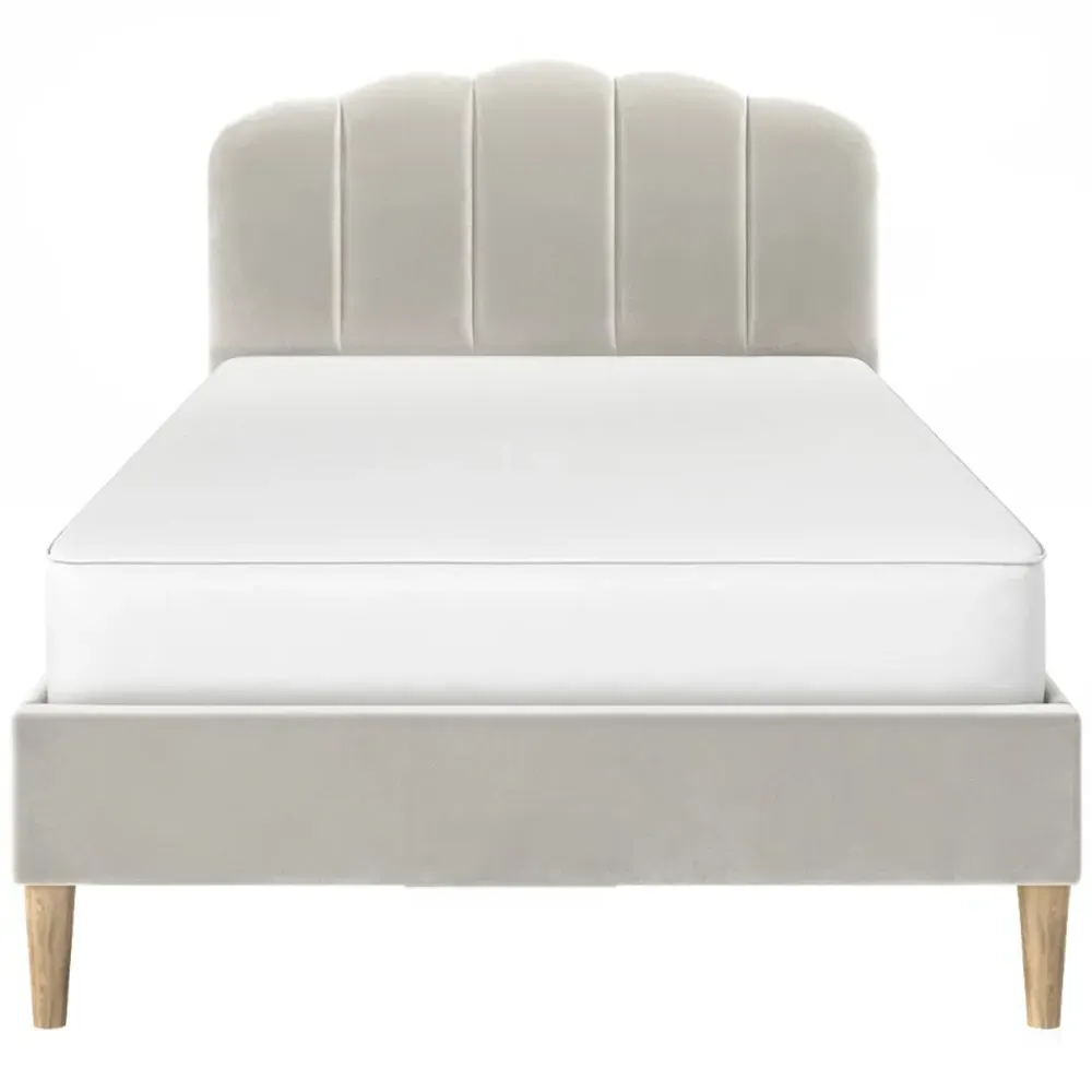 Scallop Single Bed Frame - Cream, Velvet