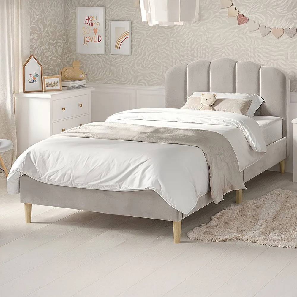 Scallop Single Bed Frame - Cream, Velvet