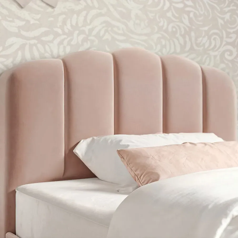 Scallop Single Bed Frame - Pink, Velvet