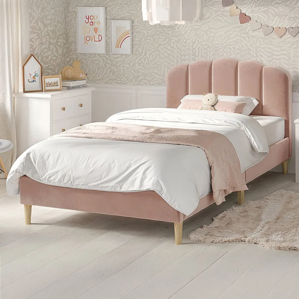 Scallop Single Bed Frame - Pink, Velvet image