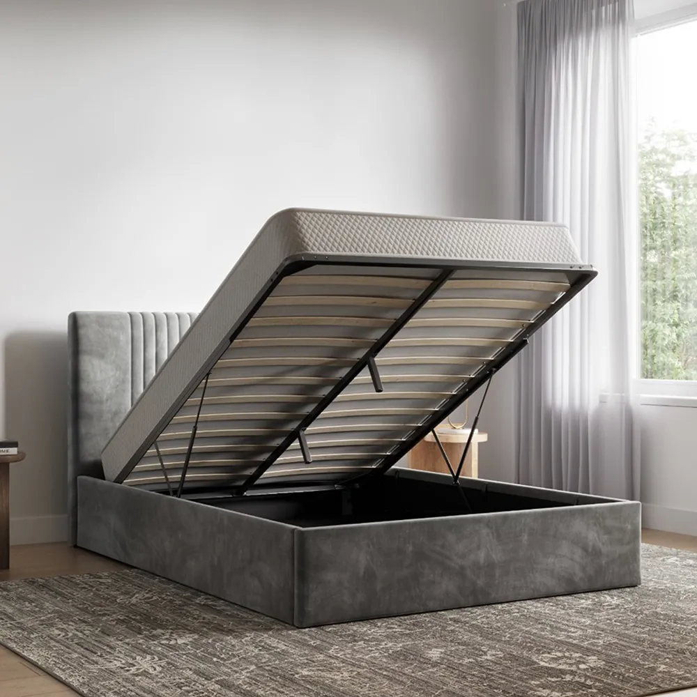 Sonar King Size Ottoman Bed with Storage - Silver, Velvet