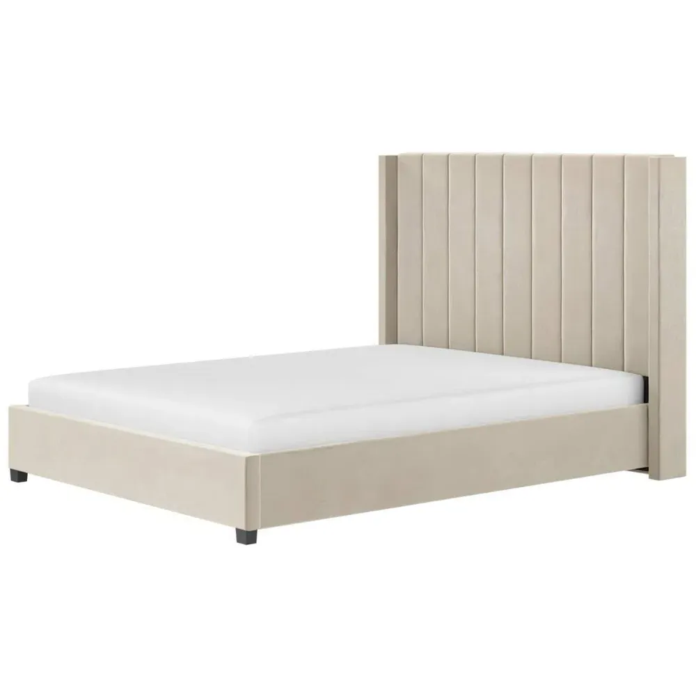 Tiggy Double Ottoman Bed with Winged Headboard - Cream, Velvet