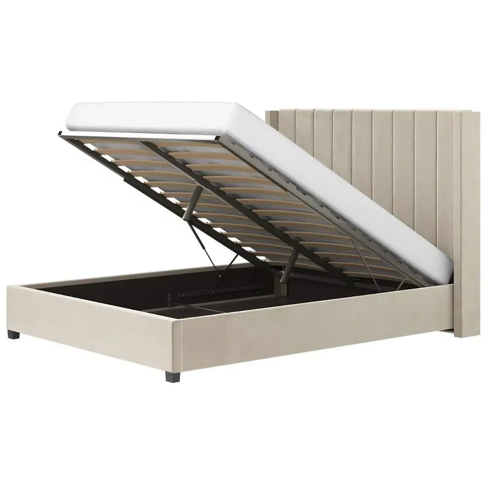 Tiggy Double Ottoman Bed with Winged Headboard - Cream, Velvet