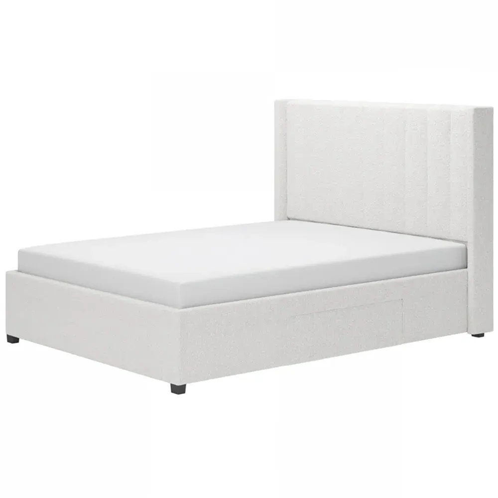 Tiggy Double Storage Bed with Winged Headboard - Cream, Boucle