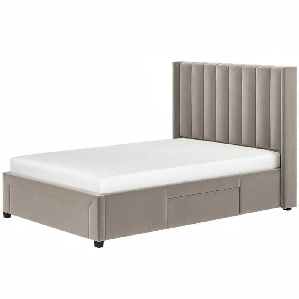 Tiggy Double Storage Bed with Winged Headboard - Cream, Velvet