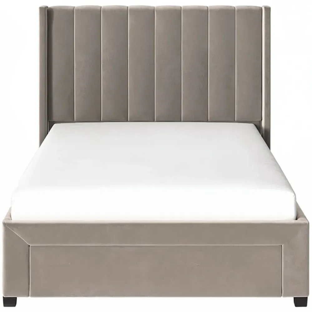 Tiggy Double Storage Bed with Winged Headboard - Cream, Velvet