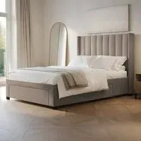 Tiggy Double Storage Bed with Winged Headboard - Cream, Velvet