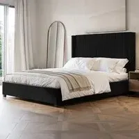 Tiggy King Size Ottoman Bed with Winged Headboard - Black, Velvet