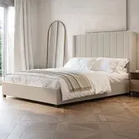 Tiggy King Size Ottoman Bed with Winged Headboard - Cream, Velvet