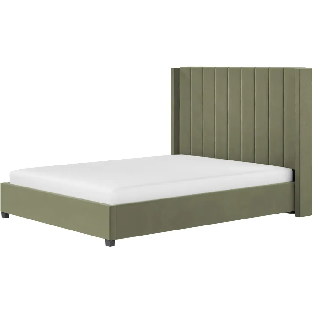Tiggy King Size Ottoman Bed with Winged Headboard - Green, Velvet
