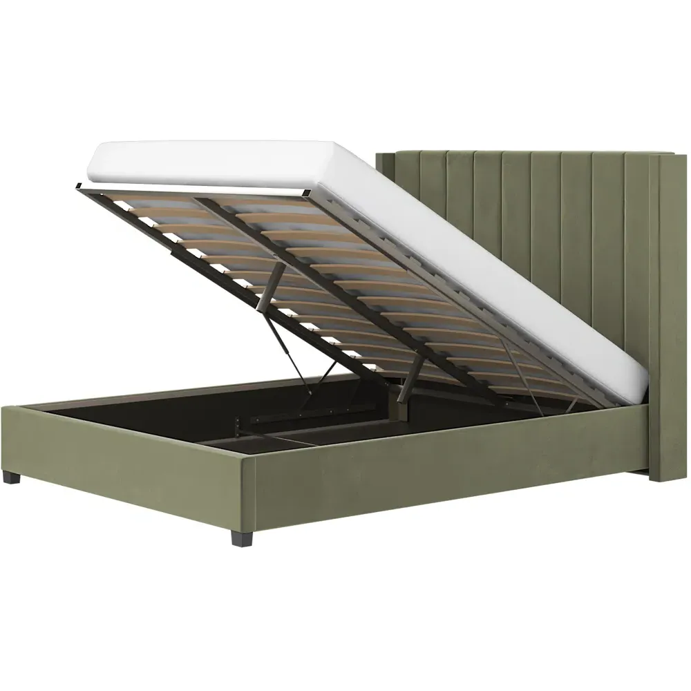 Tiggy King Size Ottoman Bed with Winged Headboard - Green, Velvet