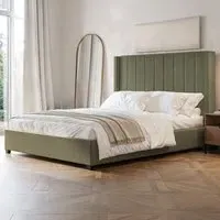 Tiggy King Size Ottoman Bed with Winged Headboard - Green, Velvet